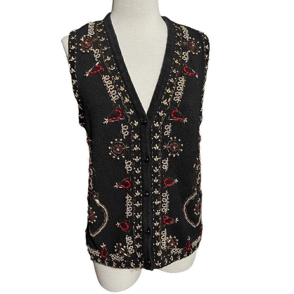 Claudia D Ugly Christmas Sweater Vest Fully Beaded Size Medium